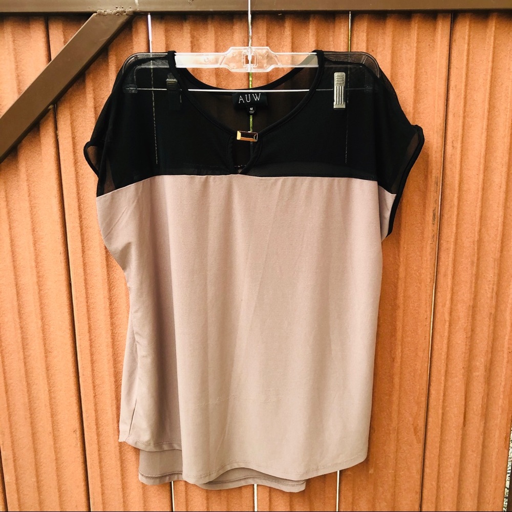 AUW Satin Half Sleeves Top In Cream and Black